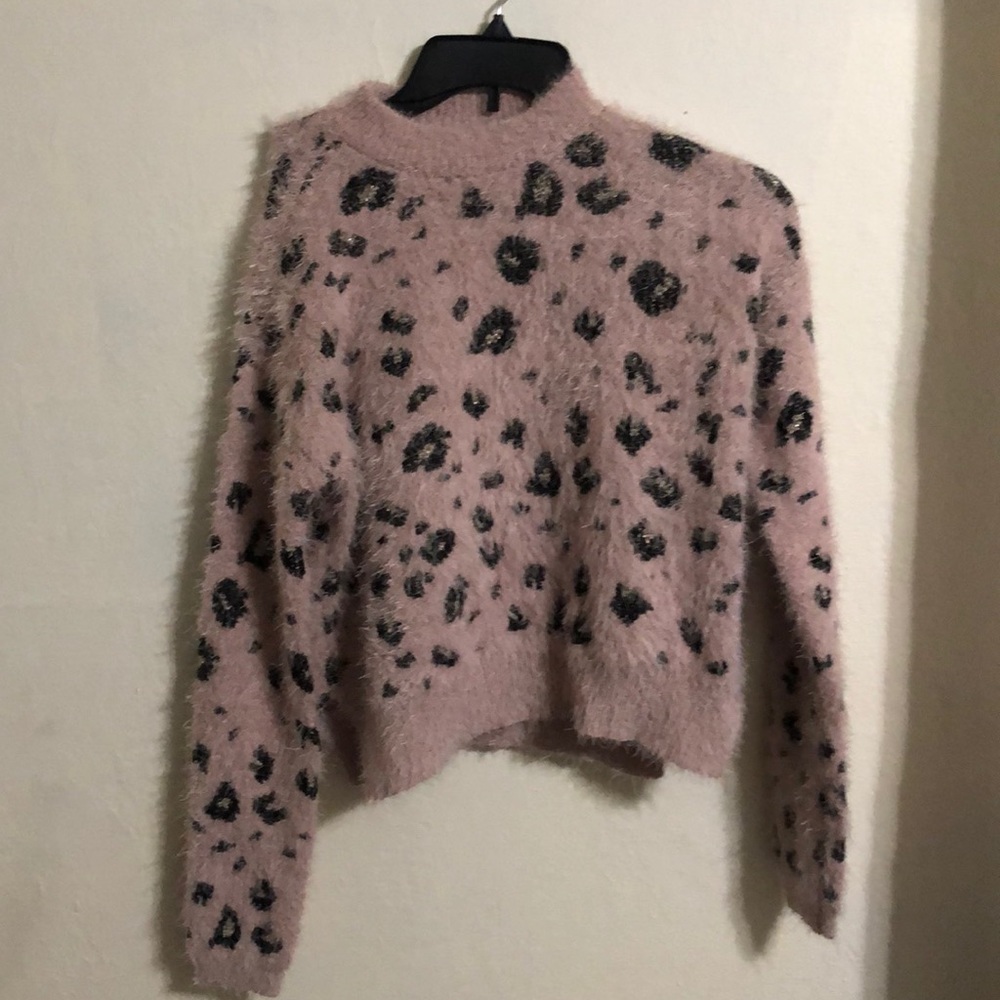 Fuzzy Pink Cheetah Print Sweater